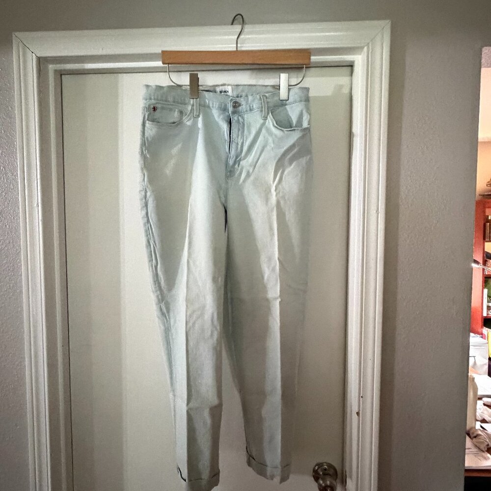 Hudson Light Teal Skinny Jeans | Size 32 | Cuffed Hem Cream Stitching